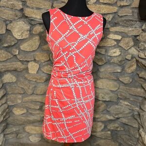 J. McLaughlin Coral and White Geometric Mini Dress